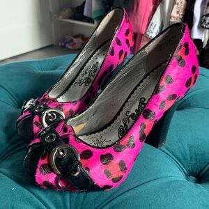 Naughty Monkey Hot Pink Fuchsia Leopard Print Peep toe Pumps Heels